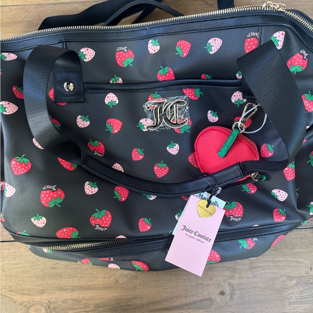 Juicy Couture Black Strawberry Print Tote Bag